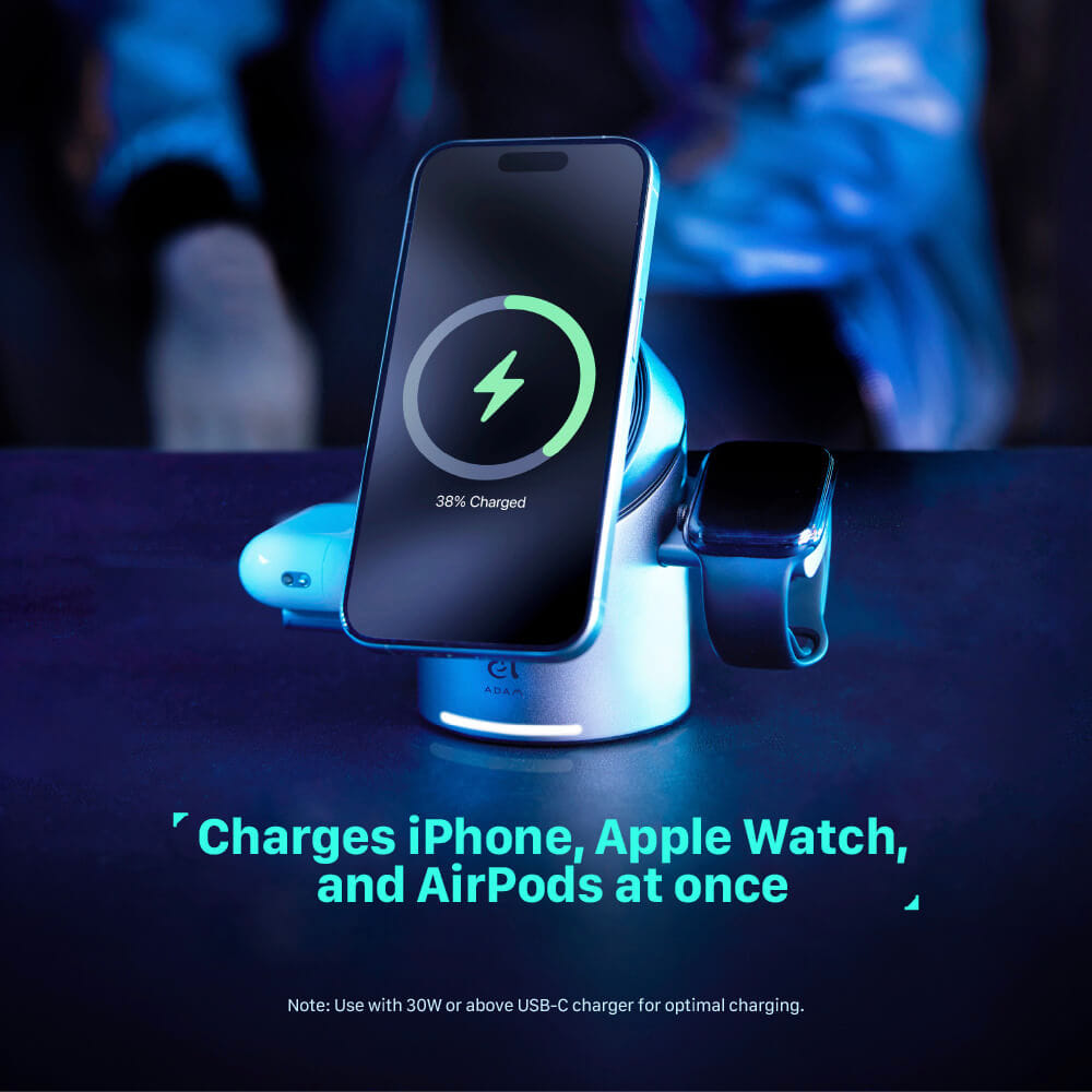 แท่นชาร์จไร้สาย ADAM elements Mag Tube Qi2 3-in-1 Intelligent Charging Station สีดำ